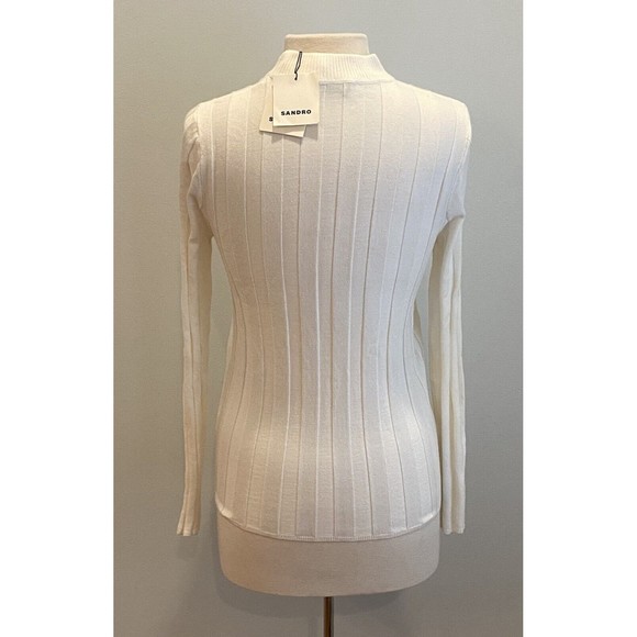 SANDRO Paris Ribbed Logo Lightweight Sweater Size 4 US XL NWT $245 MSRP - Picture 4 of 12